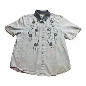 Vintage Denim Hearts Blue Button-Up Size L